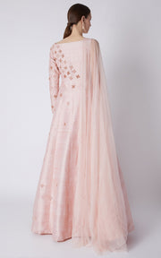 Pink Peacock Couture-Rose Pink Draped Embroidered Gown-INDIASPOPUP.COM