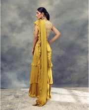 Bhumika Sharma-Mustard Yellow Layered Saree-INDIASPOPUP.COM