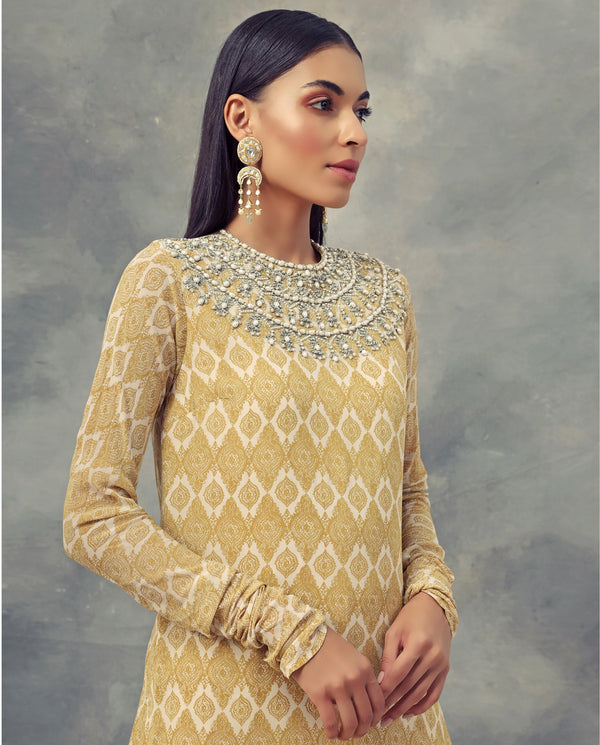 Bhumika Sharma-Mustard Yellow Printed Kurta With Dhoti Pants-INDIASPOPUP.COM