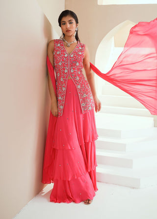 Hot Pink Embellished Sharara Set