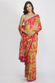 Devyani Mehrotra-Green Magenta Flower Print Saree-INDIASPOPUP.COM