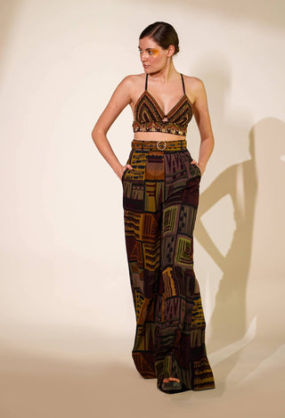 Nikita Mhaisalkar-Multicolour Abstract Print Pant-INDIASPOPUP.COM