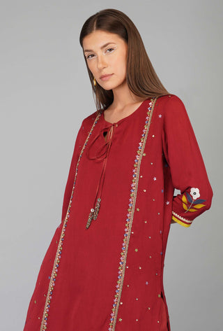 Devyani Mehrotra-Garnet Flower Sequin Tunic Set-INDIASPOPUP.COM