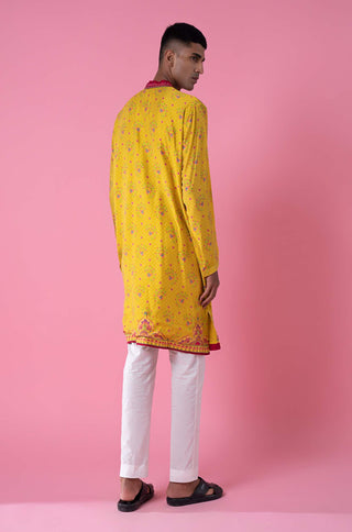 Siddhartha Bansal-Yellow Ochre Embroidered Kurta Set-INDIASPOPUP.COM