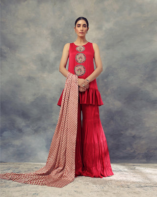 Bhumika Sharma-Ruby Red Frill Kurta & Sharara Set-INDIASPOPUP.COM