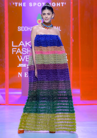 Siddhartha Bansal-Multicolor Ribbon Embroidery Dress-INDIASPOPUP.COM