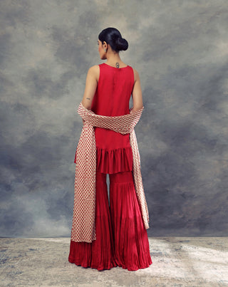 Bhumika Sharma-Ruby Red Frill Kurta & Sharara Set-INDIASPOPUP.COM