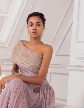 Charu & Vasundhara-Lavender Double Layer Top With Skirt-INDIASPOPUP.COM