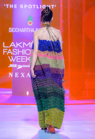 Siddhartha Bansal-Multicolor Ribbon Embroidery Dress-INDIASPOPUP.COM