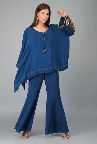 Devyani Mehrotra-Egyptian Blue Applique Sleeves Cape Set-INDIASPOPUP.COM