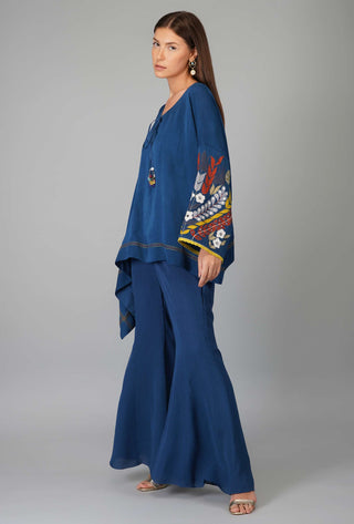 Devyani Mehrotra-Egyptian Blue Applique Sleeves Cape Set-INDIASPOPUP.COM