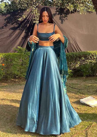 Payal And Zinal-Blue Teal Skirt With Blouse-INDIASPOPUP.COM