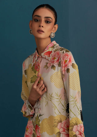 House Of Pink-Off-White Printed Shirt With Pant-INDIASPOPUP.COM