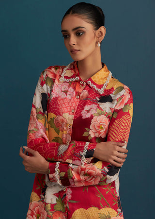 House Of Pink-Red Printed Shirt With Pant-INDIASPOPUP.COM