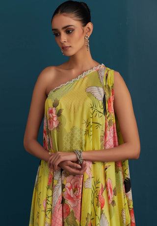House Of Pink-Lime Green Printed Off-Shoulder Top With Garara-INDIASPOPUP.COM