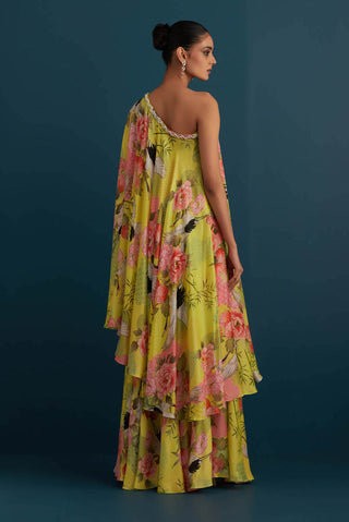 House Of Pink-Lime Green Printed Off-Shoulder Top With Garara-INDIASPOPUP.COM