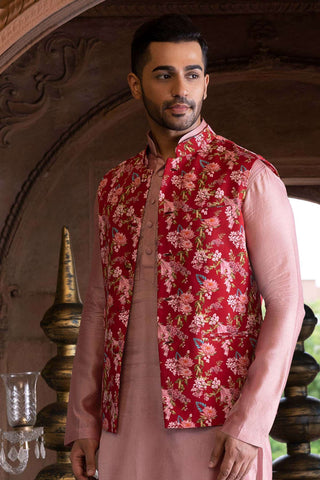 Chhavvi Aggarwal-Maroon Printed Bundi Kurta Set-INDIASPOPUP.COM