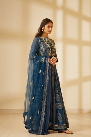 Shyam Narayan Prasad-Navy Blue Anarkali Set-INDIASPOPUP.COM