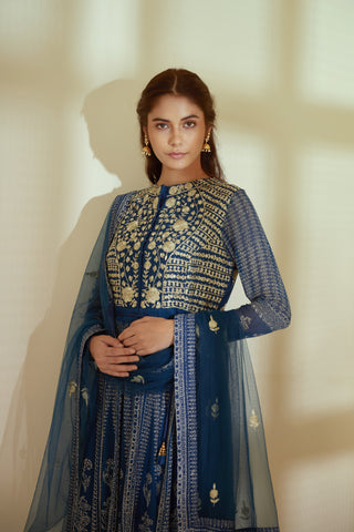 Shyam Narayan Prasad-Navy Blue Anarkali Set-INDIASPOPUP.COM