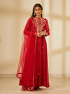 Shyam Narayan Prasad-Coral Red Anarkali Set-INDIASPOPUP.COM