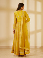 Shyam Narayan Prasad-Mustard Yellow Anarkali Set-INDIASPOPUP.COM