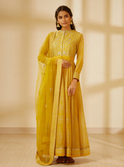 Shyam Narayan Prasad-Mustard Yellow Anarkali Set-INDIASPOPUP.COM