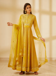 Shyam Narayan Prasad-Mustard Yellow Anarkali Set-INDIASPOPUP.COM