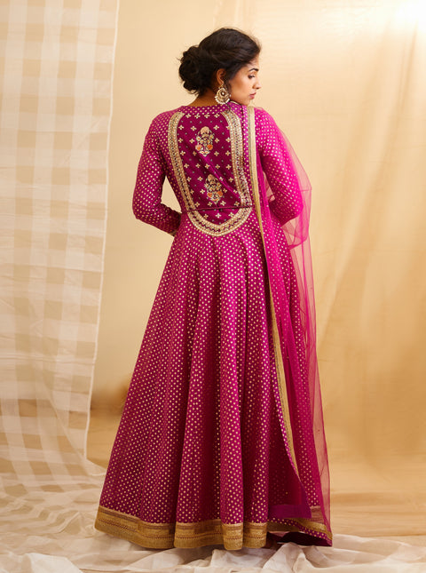 Shyam Narayan Prasad-Wine Pink Anarkali Set-INDIASPOPUP.COM