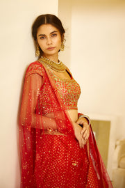 Shyam Narayan Prasad-Orange & Red Embroidered Lehenga Set-INDIASPOPUP.COM