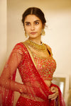 Shyam Narayan Prasad-Orange & Red Embroidered Lehenga Set-INDIASPOPUP.COM