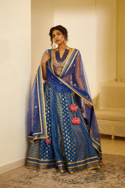 Shyam Narayan Prasad-Royal Blue Embroidered Lehenga Set-INDIASPOPUP.COM