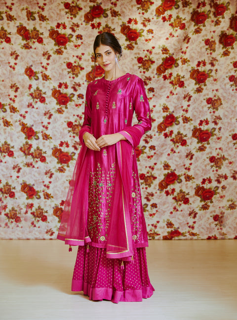 Shyam Narayan Prasad-Pink Embroidered Kurta With Skirt-INDIASPOPUP.COM