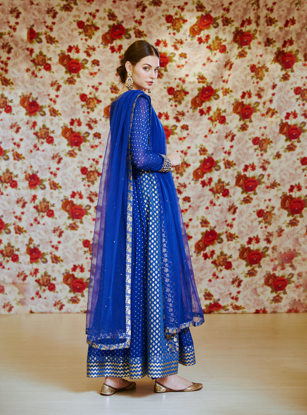 Shyam Narayan Prasad-Royal Blue Embroidered Anarkali Set-INDIASPOPUP.COM