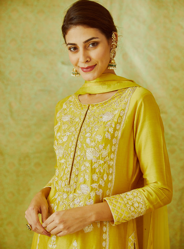 Shyam Narayan Prasad-Mustard Yellow Kurta Skirt Set-INDIASPOPUP.COM