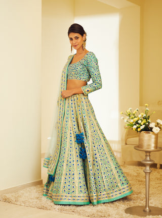 Shyam Narayan Prasad-Blue Embroidered Lehenga Set-INDIASPOPUP.COM