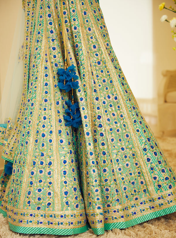 Shyam Narayan Prasad-Blue Embroidered Lehenga Set-INDIASPOPUP.COM