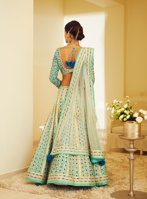 Shyam Narayan Prasad-Blue Embroidered Lehenga Set-INDIASPOPUP.COM