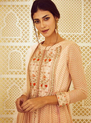 Shyam Narayan Prasad-Beige Printed Anarkali Set-INDIASPOPUP.COM