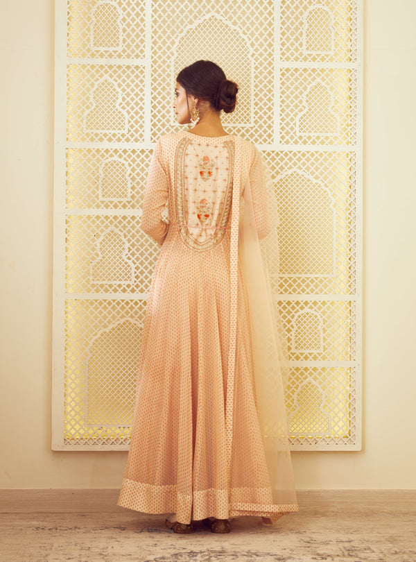 Shyam Narayan Prasad-Beige Printed Anarkali Set-INDIASPOPUP.COM