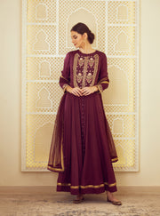 Shyam Narayan Prasad-Wine Anarkali With Trouser-INDIASPOPUP.COM