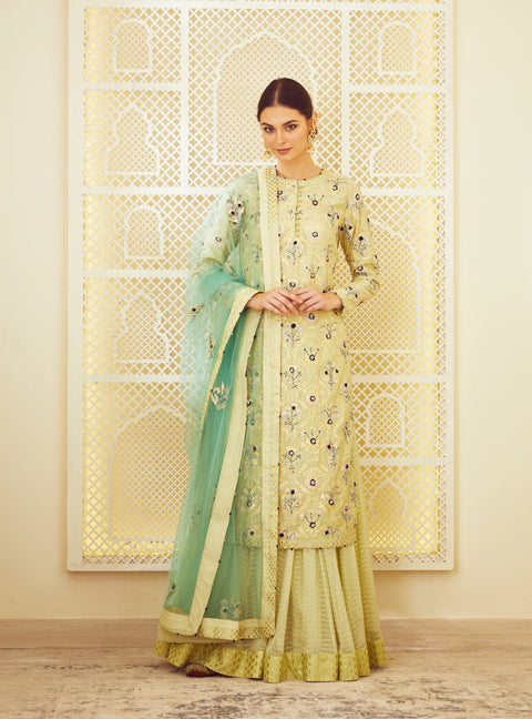 Buy Lemon Green Kurti In Floral Print With Embroidered Placket Online -  Kalki Fashion