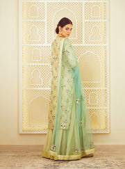 Shyam Narayan Prasad-Lemon Green Kurti And Skirt Set-INDIASPOPUP.COM