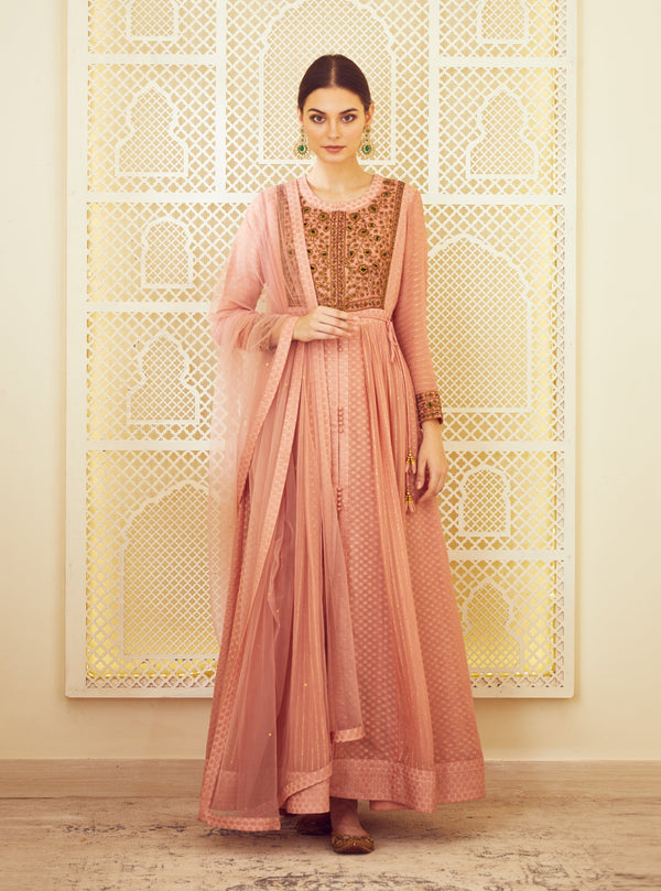 Shyam Narayan Prasad-Old Rose Pink Anarkali Set-INDIASPOPUP.COM