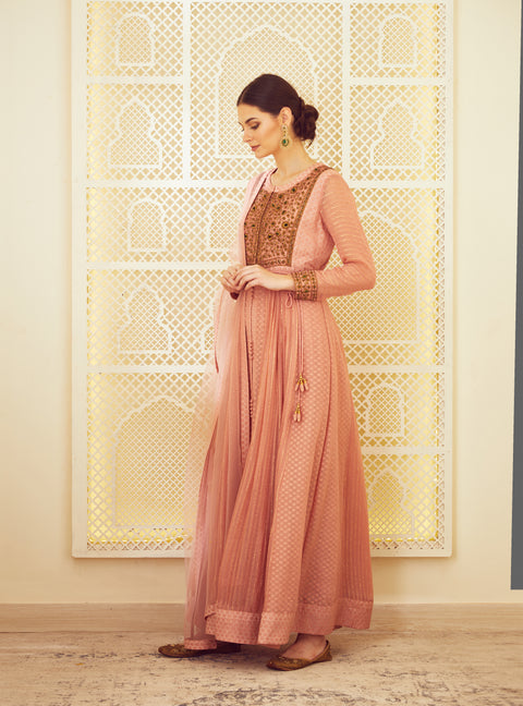 Shyam Narayan Prasad-Old Rose Pink Anarkali Set-INDIASPOPUP.COM