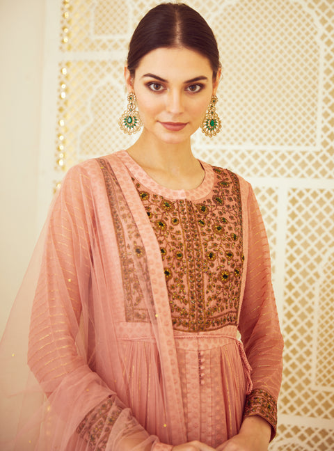Shyam Narayan Prasad-Old Rose Pink Anarkali Set-INDIASPOPUP.COM