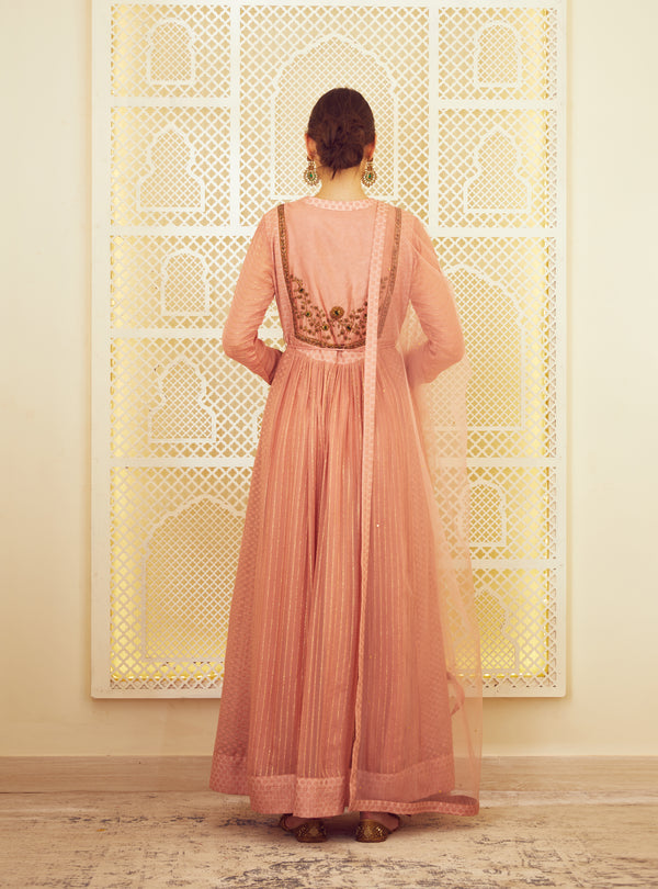 Shyam Narayan Prasad-Old Rose Pink Anarkali Set-INDIASPOPUP.COM