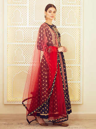 Shyam Narayan Prasad-Navy Blue Anarkali Set-INDIASPOPUP.COM