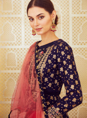 Shyam Narayan Prasad-Navy Blue Anarkali Set-INDIASPOPUP.COM