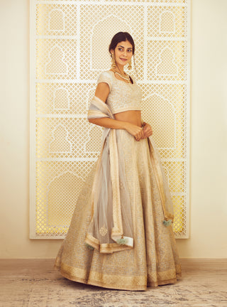 Shyam Narayan Prasad-Ice Blue Metallic Lehenga Set-INDIASPOPUP.COM