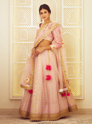 Shyam Narayan Prasad-Light Pink Chanderi Lehenga Set-INDIASPOPUP.COM